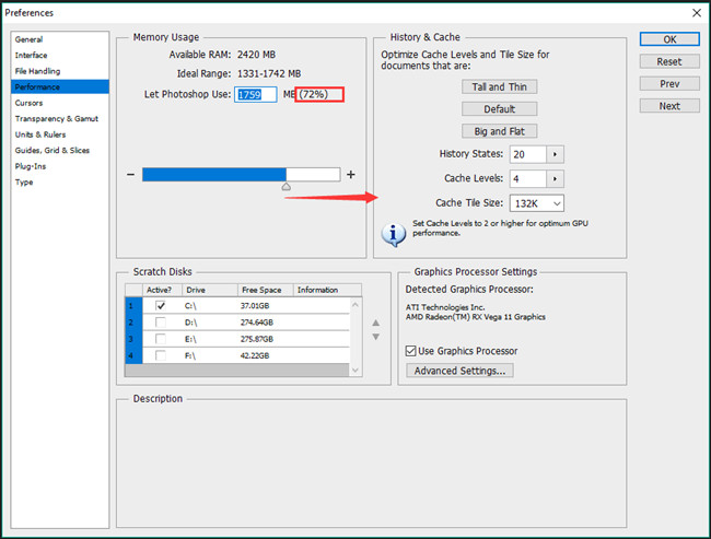 let photoshop use ram for scratch disk