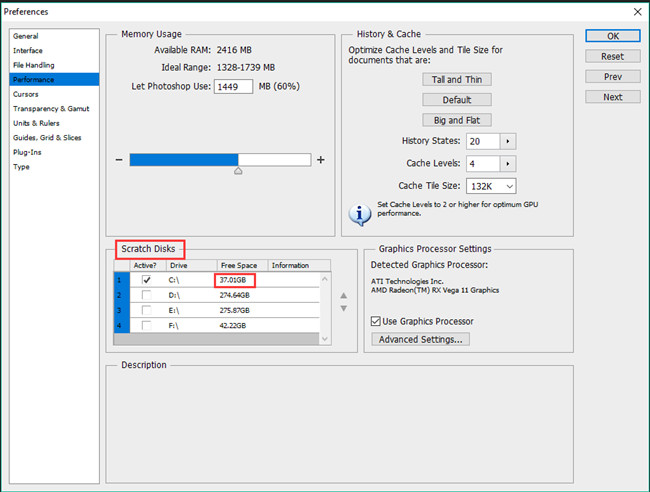 scratch disks select