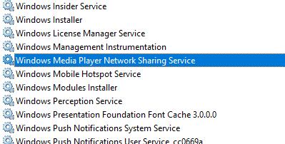 windows media player network sharing service