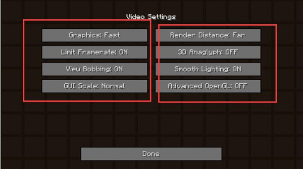 change video settings for minecraft