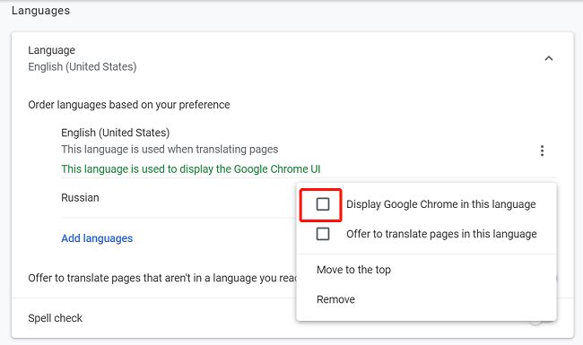 google chrome display a language