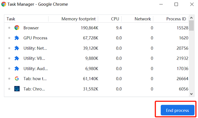 google chrome task manager end processes