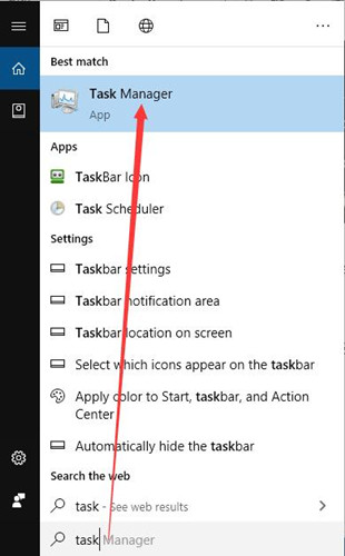 open task manager in search box