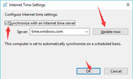 synchronize with an internet time server