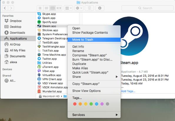 uninstall steam in mac