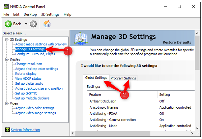 nvidia going to manage 3d settings crashes