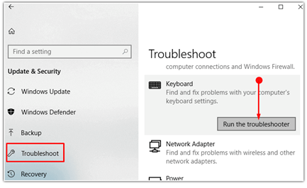 run keyboard troubleshooter