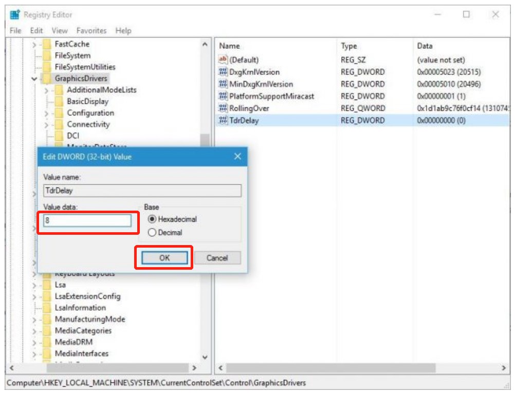 tdrdelay dword and change value