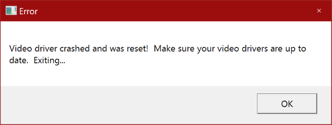 video driver crashed and was reset