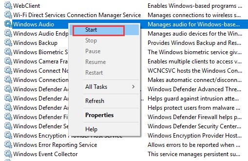 windows audio service start