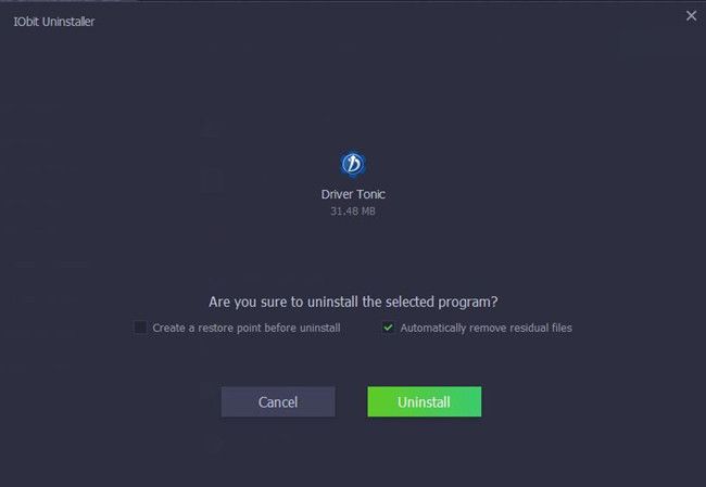 iobit uninstaller driver tonic remove residual files