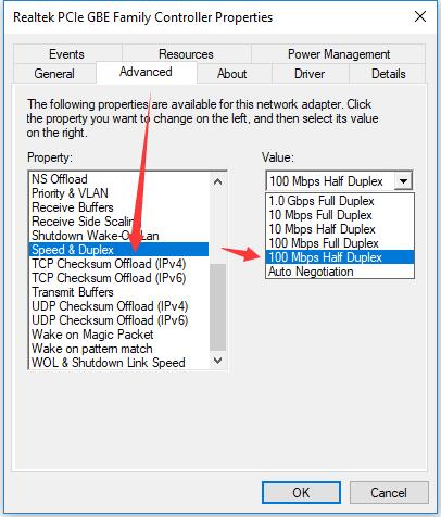 speed duplex value