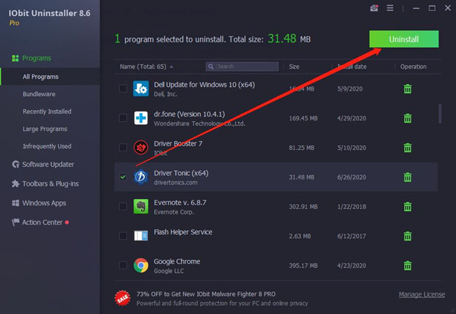 uninstall driver tonic iobit uninstaller