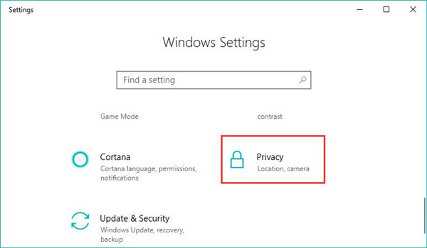 privacy in windows settings