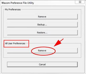 remove wacom all user preferences