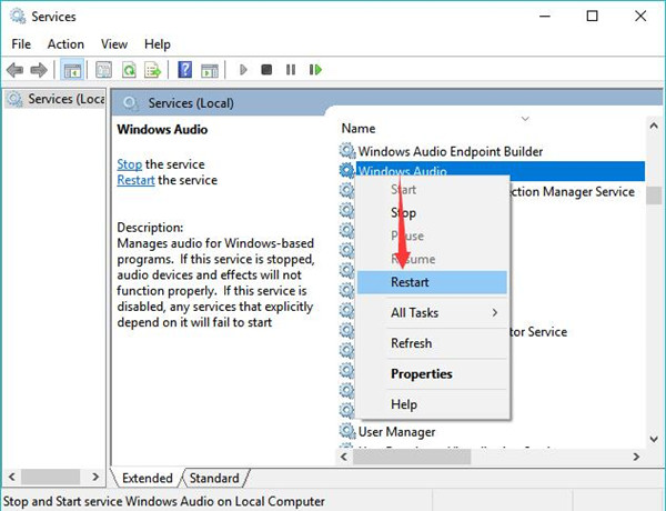 restart windows audio services