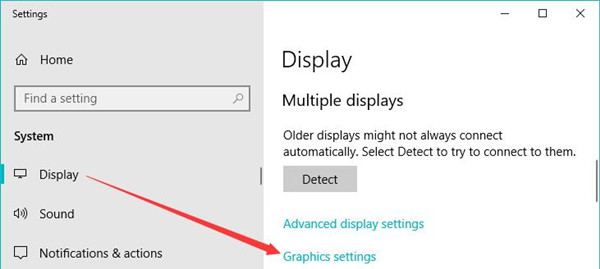 graphics settings in display settings