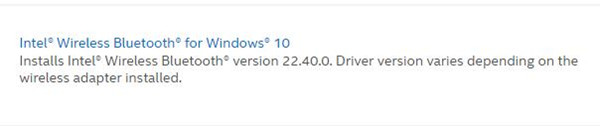 locate the intel bluetooth driver you need