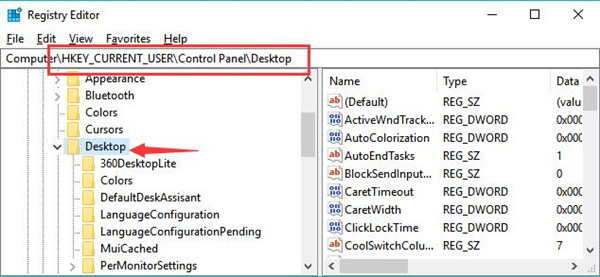 desktop key in registry editor