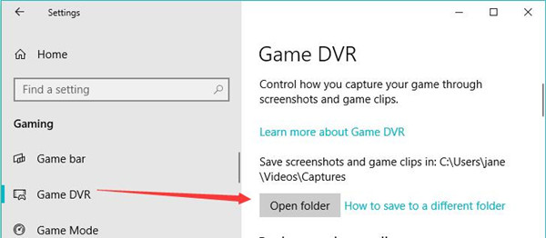 game dvr open folder