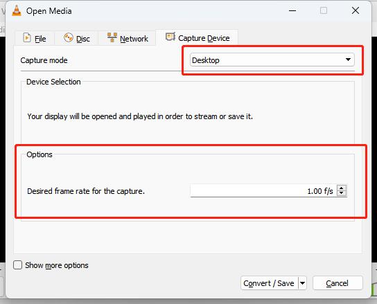 vlc media player capture device desktop