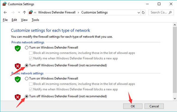 disable windows defender firewall