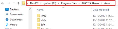 find avast folder