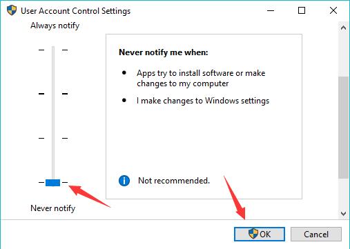 never nofify in user account settings