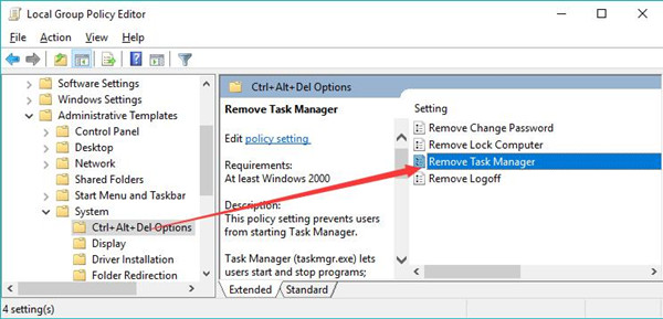 remove task manager in local group policy editor