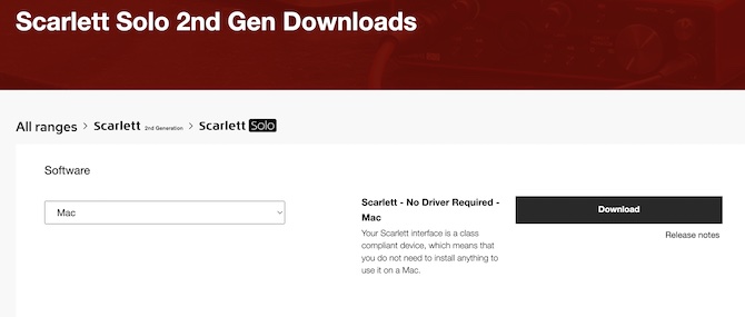 scarlett solo 2nd gen driver for mac