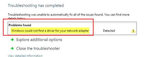 Windows could not find a driver for your network adapter