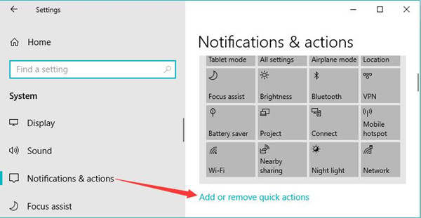add or remove quick actions