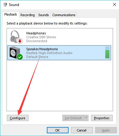 configure speaker of headphone