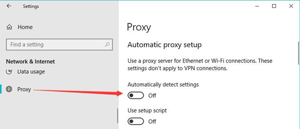 disable automatic proxy settings