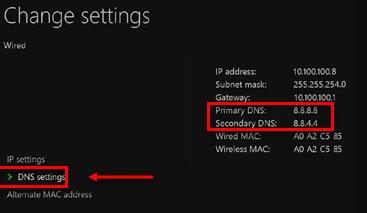 primary and secondary dns of xbox