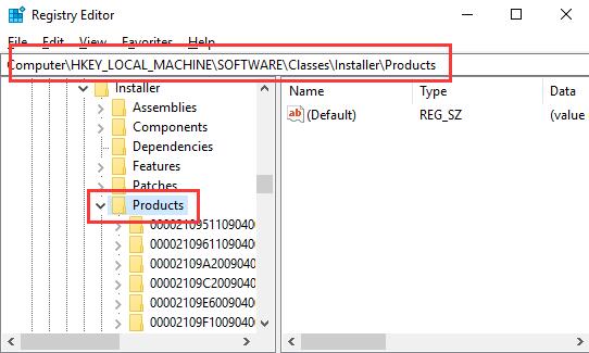 products in registry editor