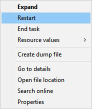 restart windows explorer in task manager