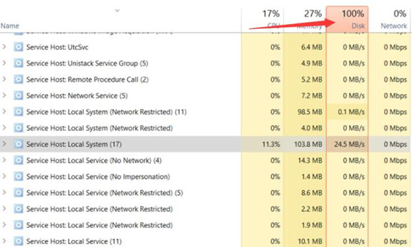 service host system high disk