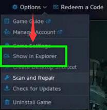 show in explorer in cod