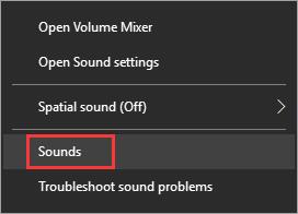 sounds properties from the sound icon