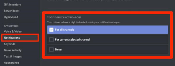 text to speech notifications for all channels