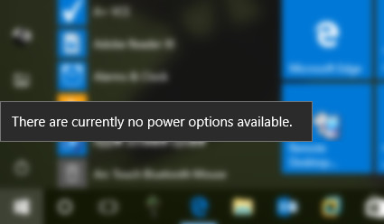 there are currently no power options available