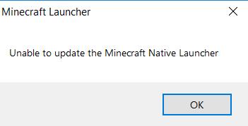 unable to update the minecraft native launcher