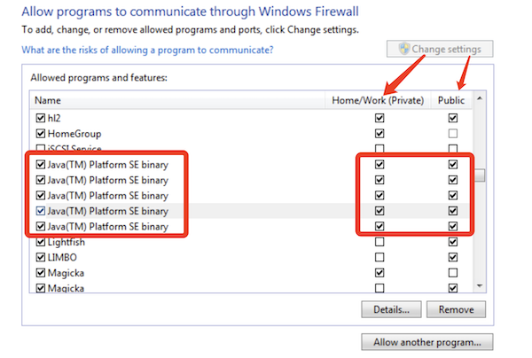 allow java through windows firewall