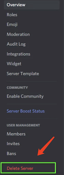 delete discord server