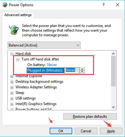 disable turn off hard disk after