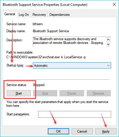 enable bluetooth support service