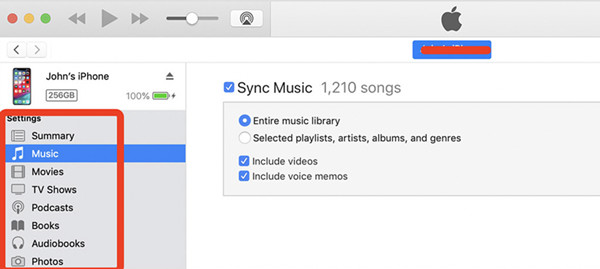 select syncing content in itunes