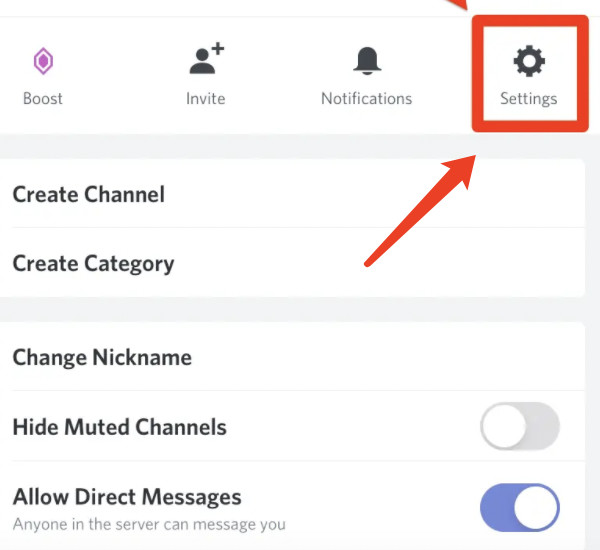 settings on discord mobile app