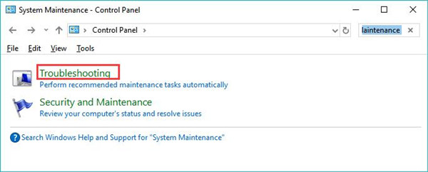 troubleshooting in control panel